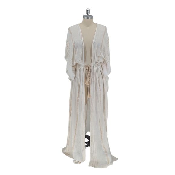 19965 Lovestitch Striped Maxi Duster Dress Cream size S/M bohemian beach festiva - Picture 1 of 9